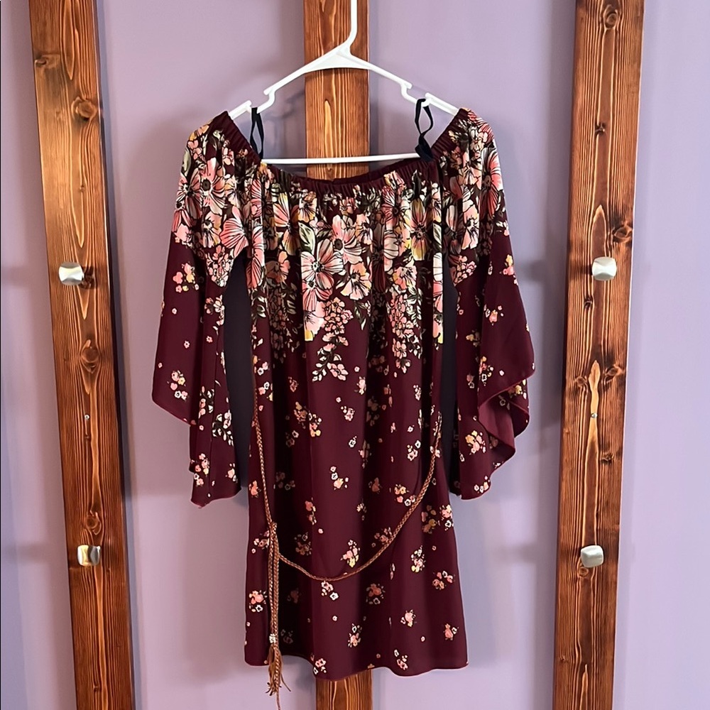 Floral On or Off-Shoulder Dress or Tunic with Bell Sleeves